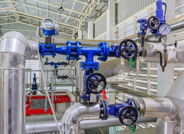 Industrial motor pump with Pressure Gauges in factory